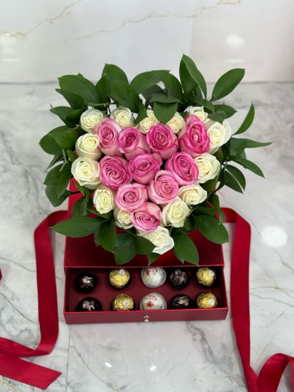 Large Heart Rose Box and Chocolate - Image 2