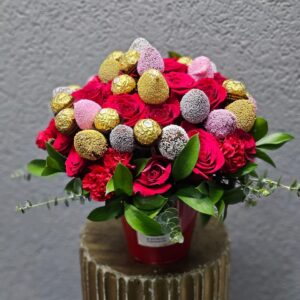 Chocolate Covered Strawberry & Rose Arrangement